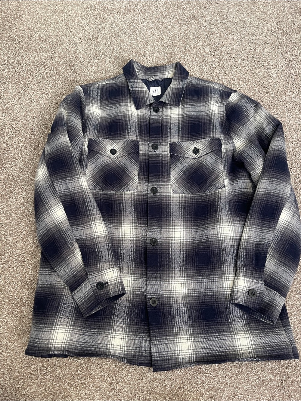 GAP Men's Navy and White Plaid Shacket